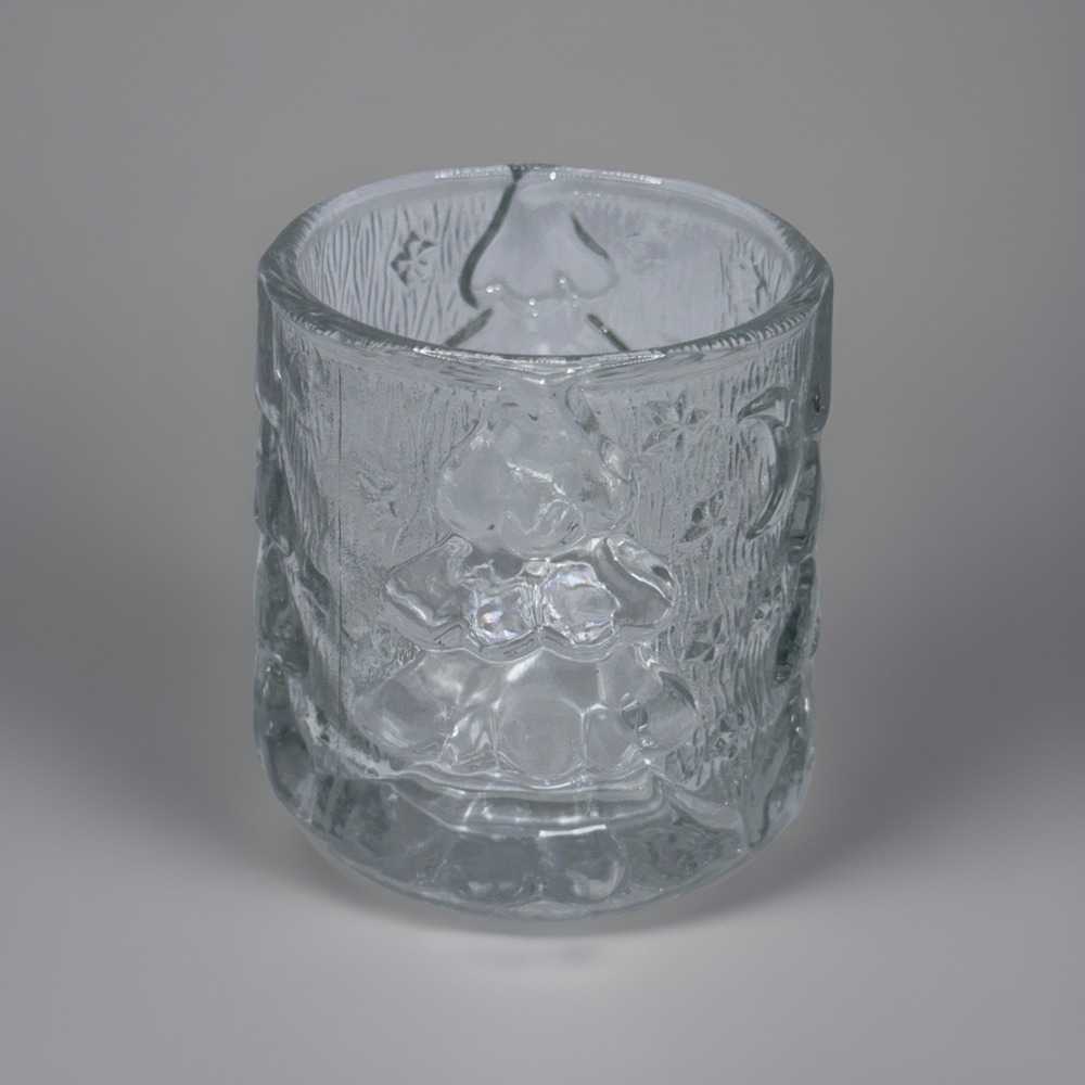 VTG Kig Indonesia Candle‎ Votive Holder Embossed Christmas Tree  Clear Glass